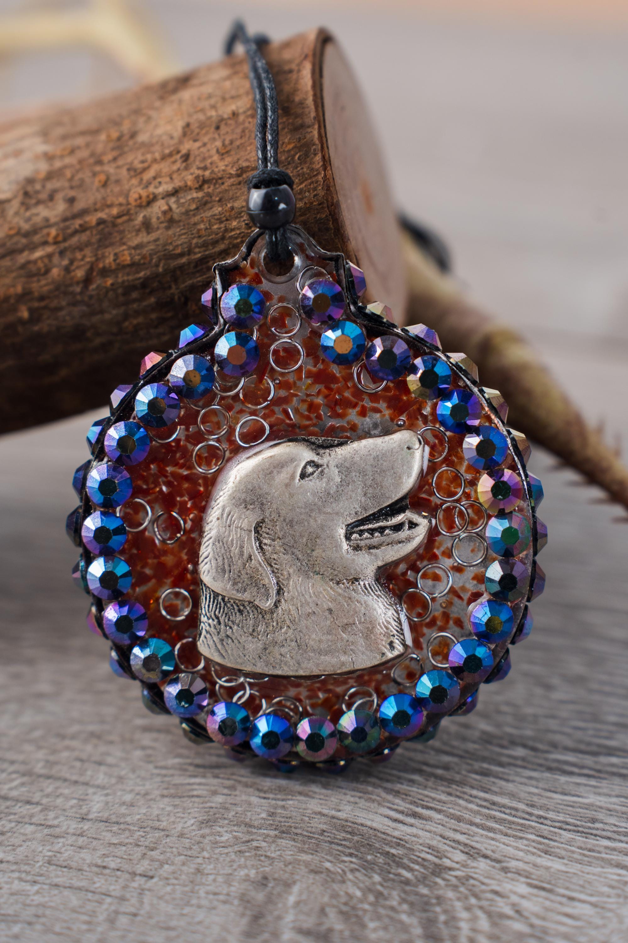 Red Dog - Resin ornament with a dog buckle on a bed of red glass chips with a rhinestone halo - Image 1