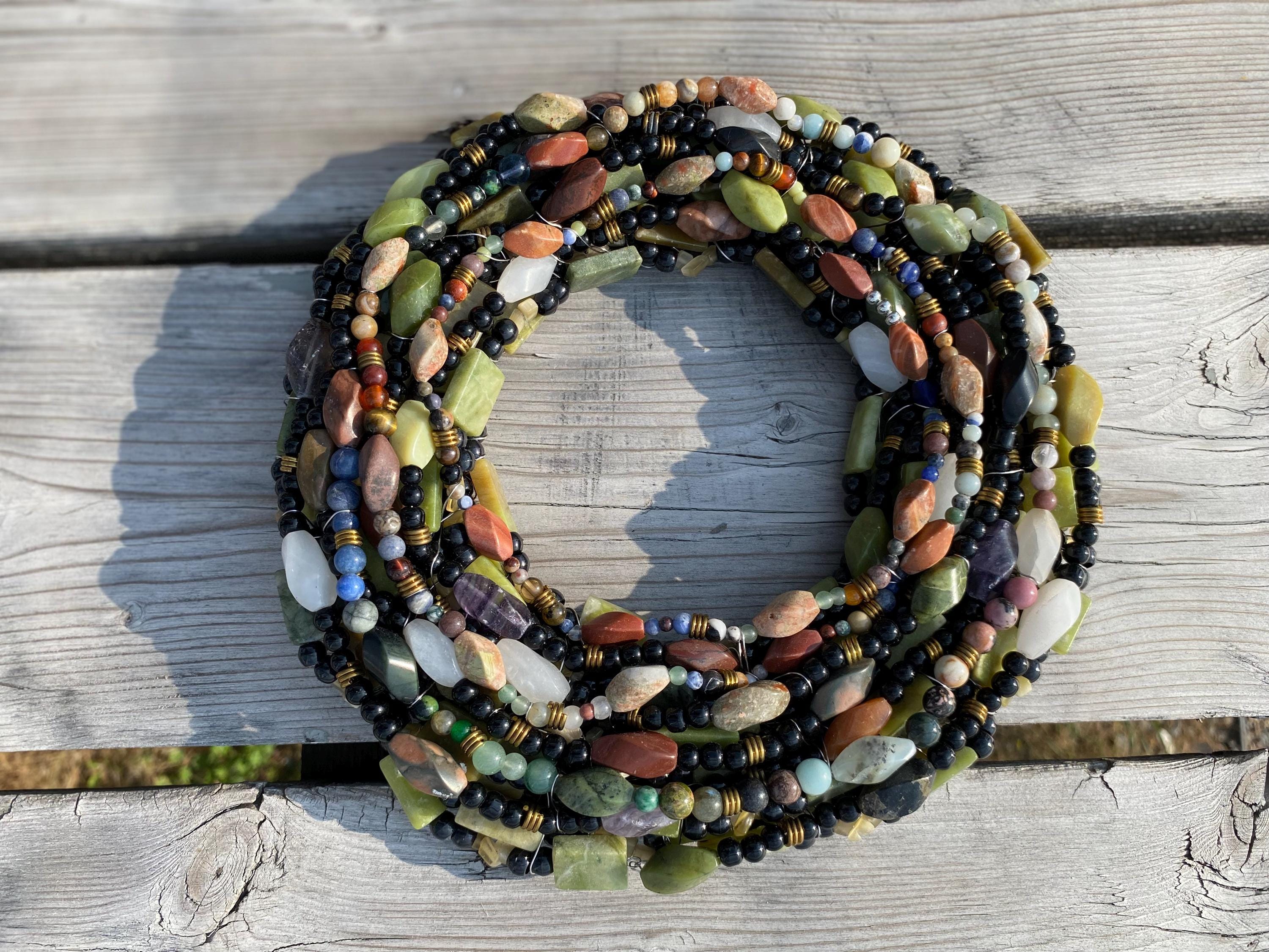 Wild Flowers - Recycled Handcrafted Eco-Friendly Décor Rustic Wall Art Unique Home Gift Handmade Upcycled Metal Stone Wreath Studio - Thumbnail 3