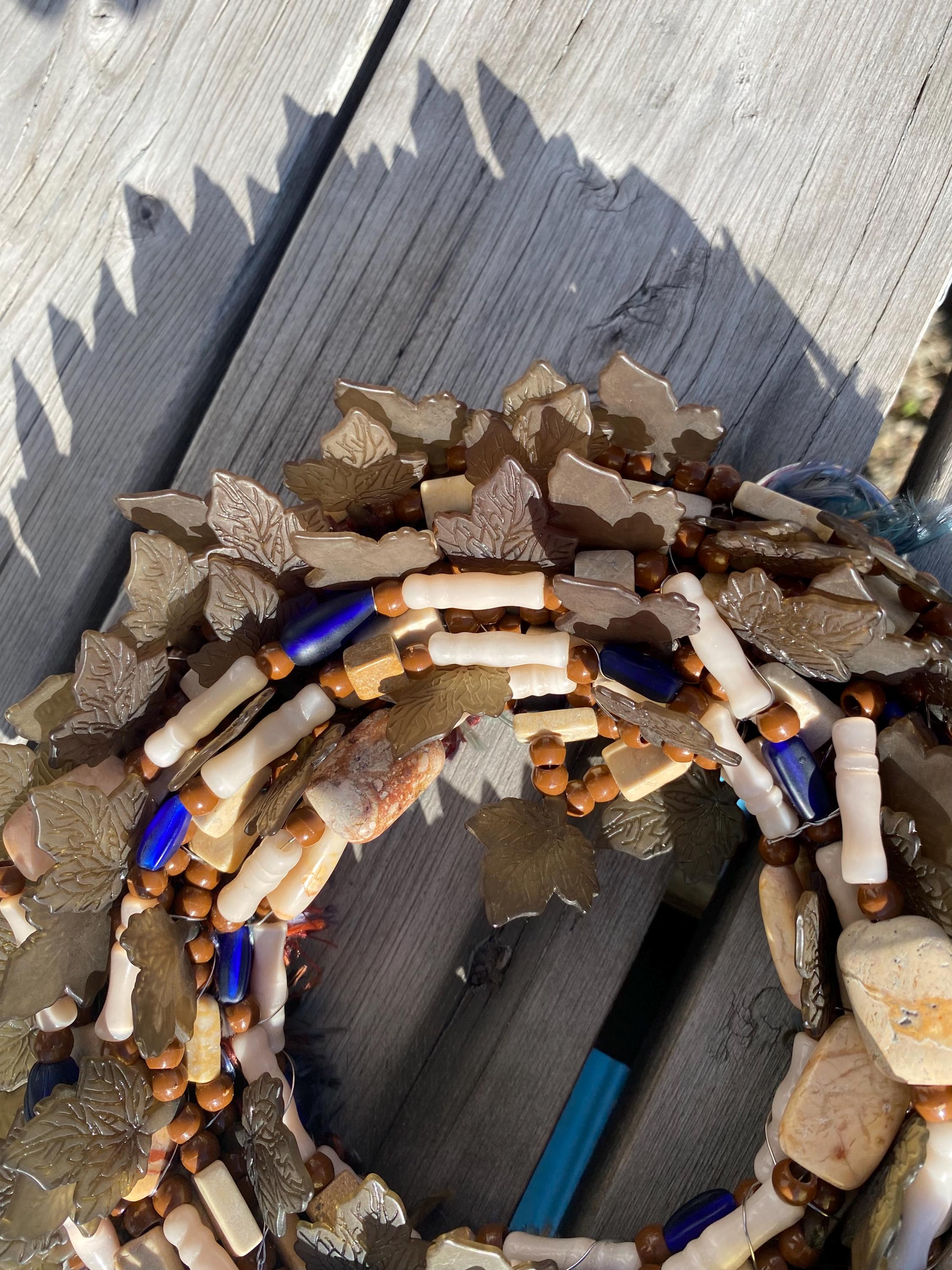 River Leaves - Recycled Handcrafted Eco-Friendly Décor Rustic Wall Art Unique Home Gift Handmade Upcycled Metal Stone Wreath Studio - Thumbnail 2