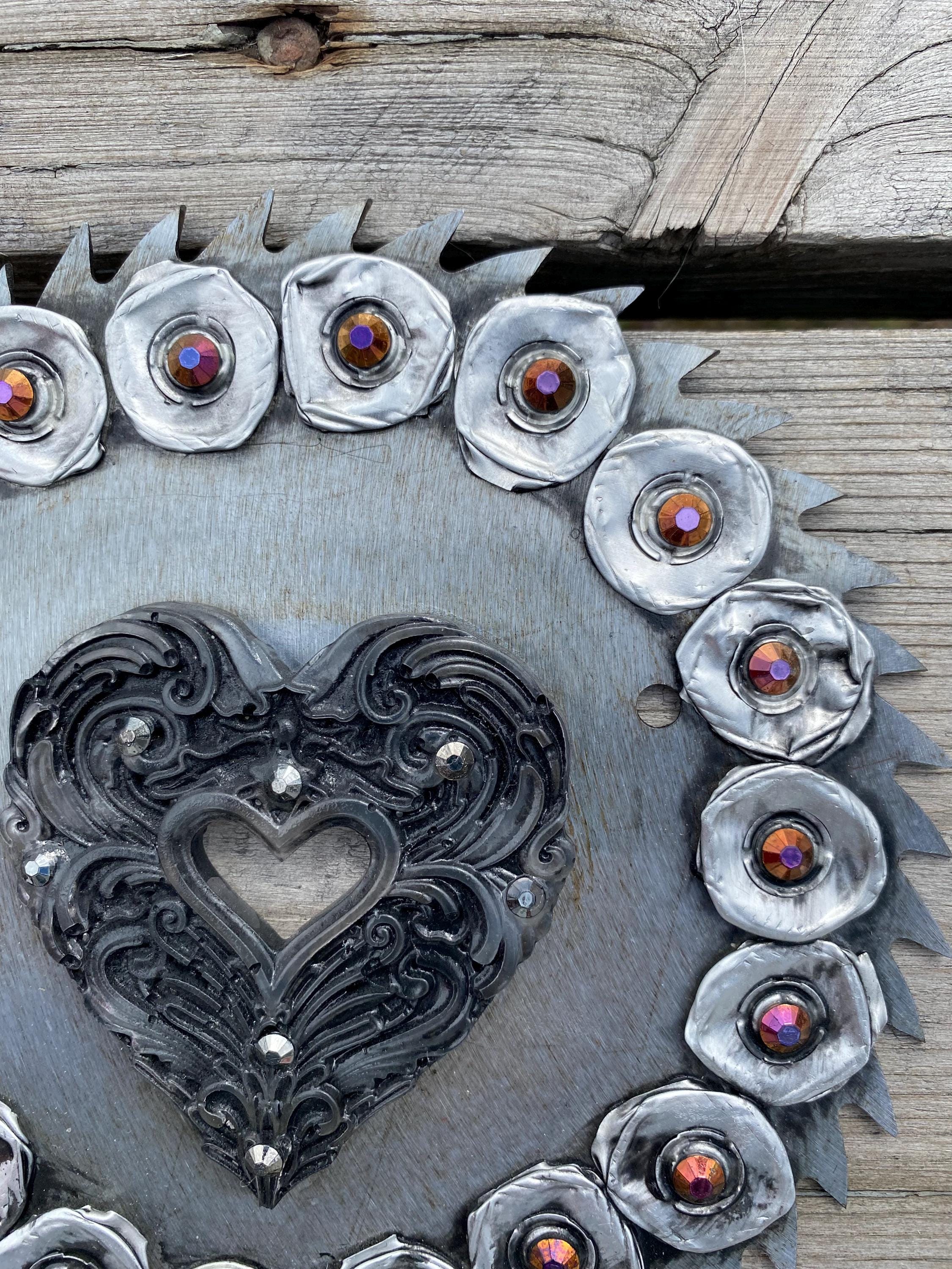 Window Heart - Recycled Handcrafted Eco-Friendly Décor Rustic Wall Art Unique Home Gift Handmade Upcycled Metal Stone Wreath Studio - Thumbnail 3