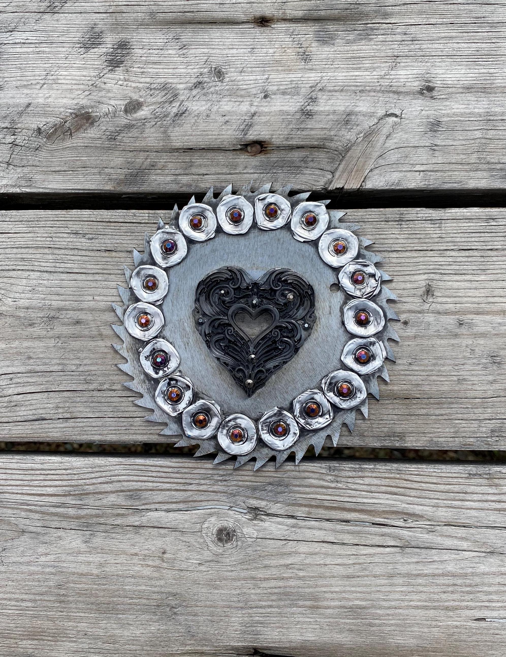 Window Heart - Recycled Handcrafted Eco-Friendly Décor Rustic Wall Art Unique Home Gift Handmade Upcycled Metal Stone Wreath Studio - Thumbnail 5