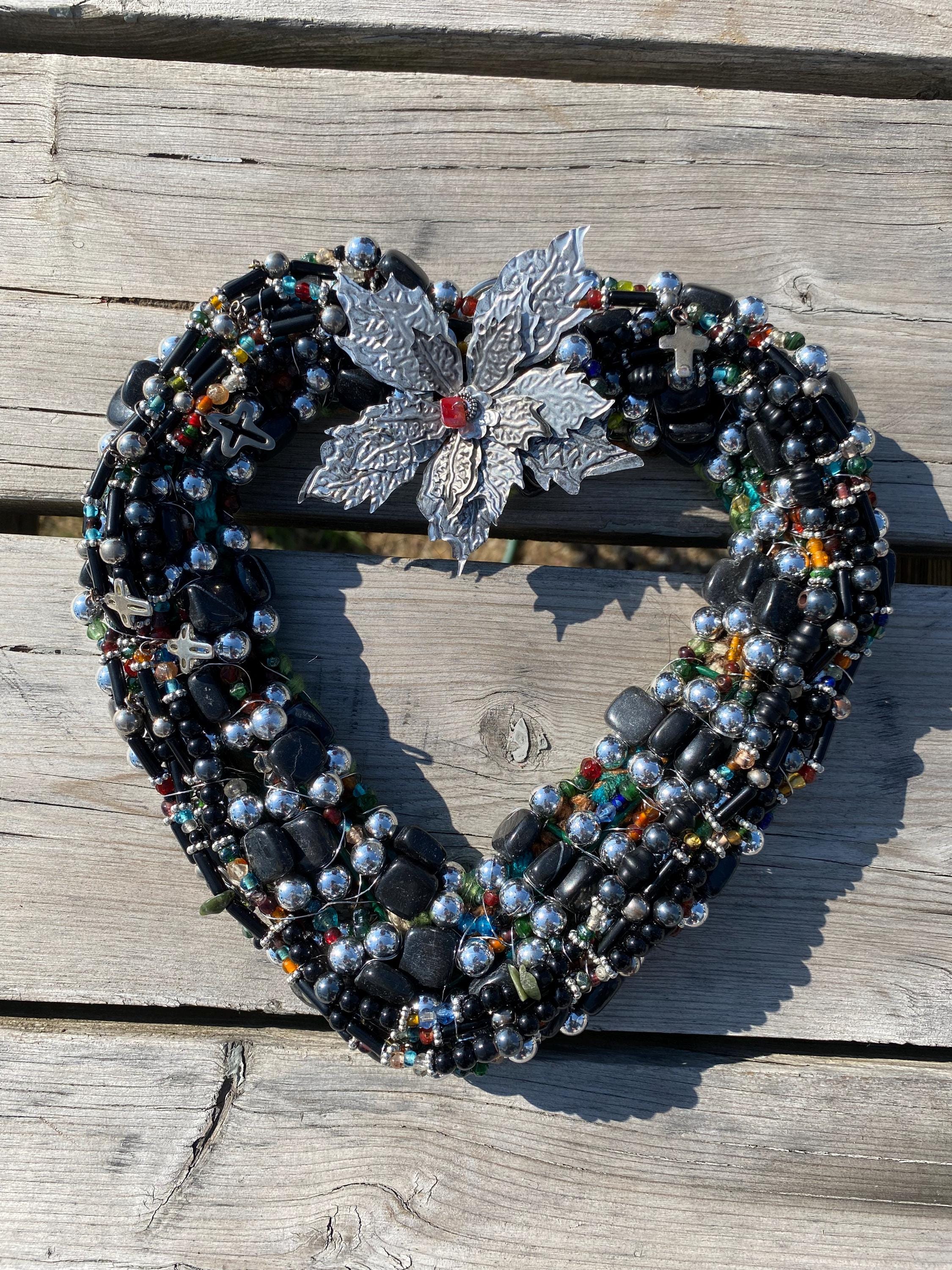 Lake Moonlight - Recycled Handcrafted Eco-Friendly Décor Rustic Wall Art Unique Home Gift Handmade Upcycled Metal Stone Wreath Studio