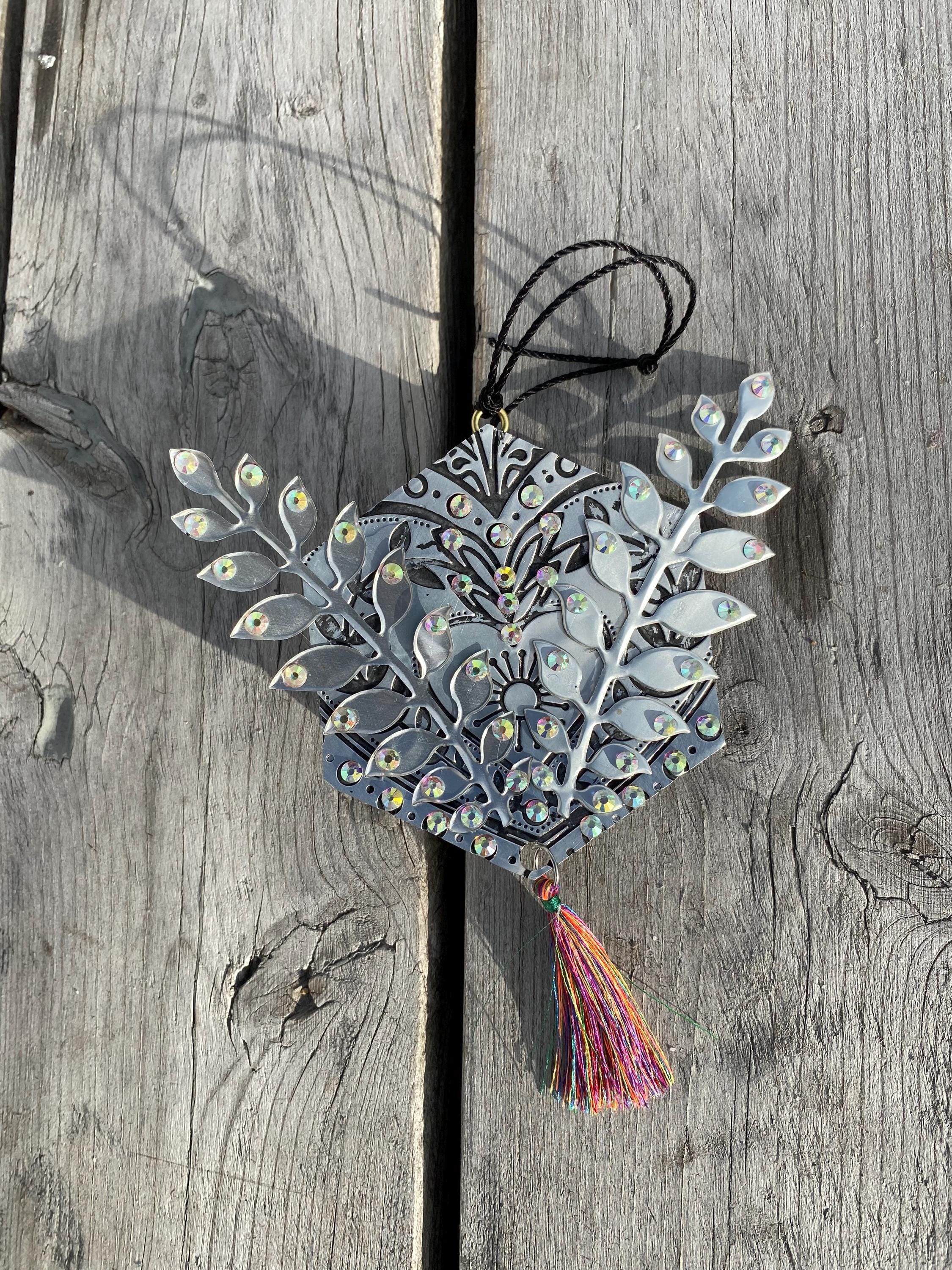 Buds - Recycled Handcrafted Eco-Friendly Décor Rustic Wall Art Unique Home Gift Handmade Upcycled Metal Stone Wreath Studio