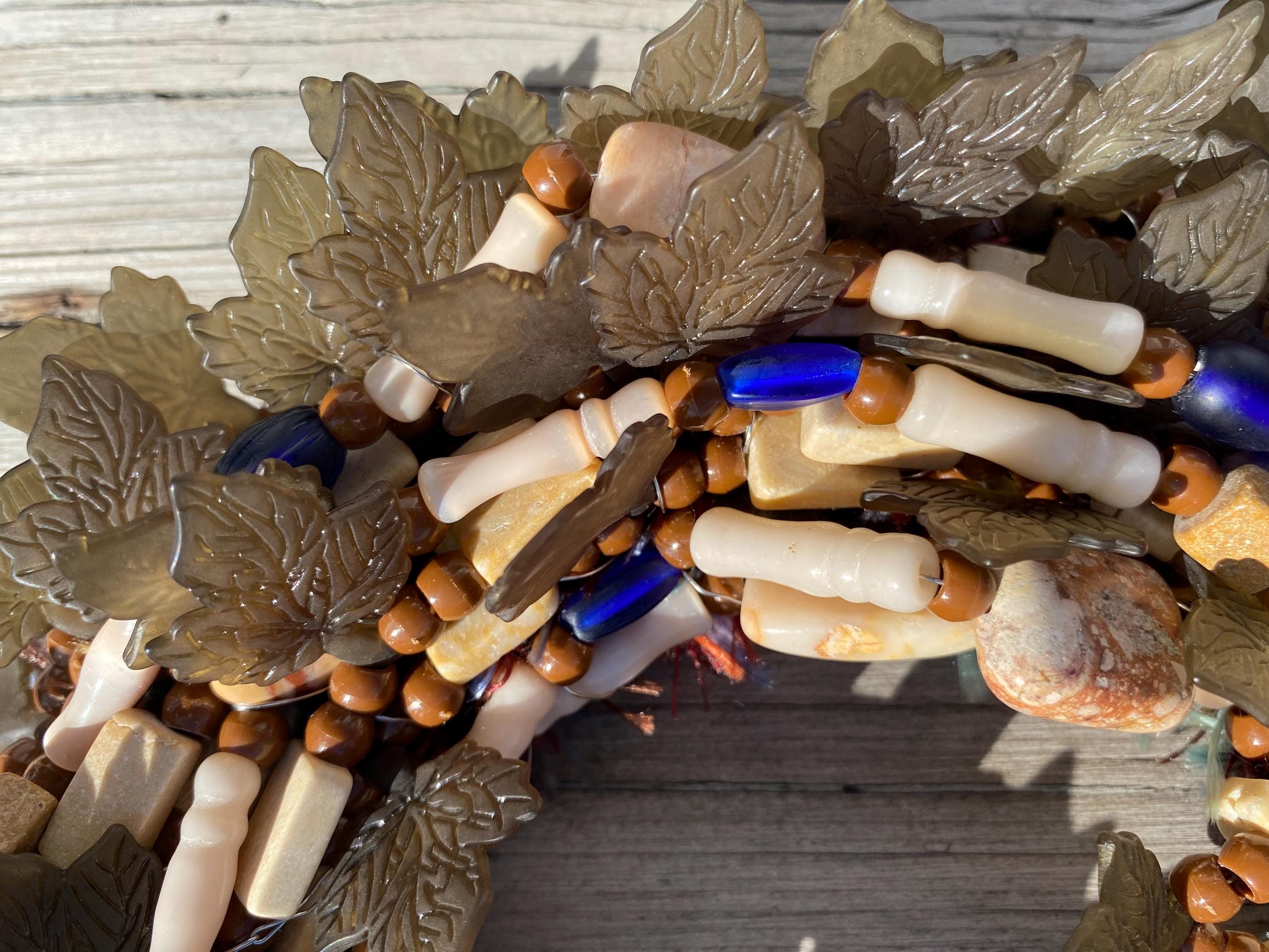 River Leaves - Recycled Handcrafted Eco-Friendly Décor Rustic Wall Art Unique Home Gift Handmade Upcycled Metal Stone Wreath Studio - Thumbnail 4