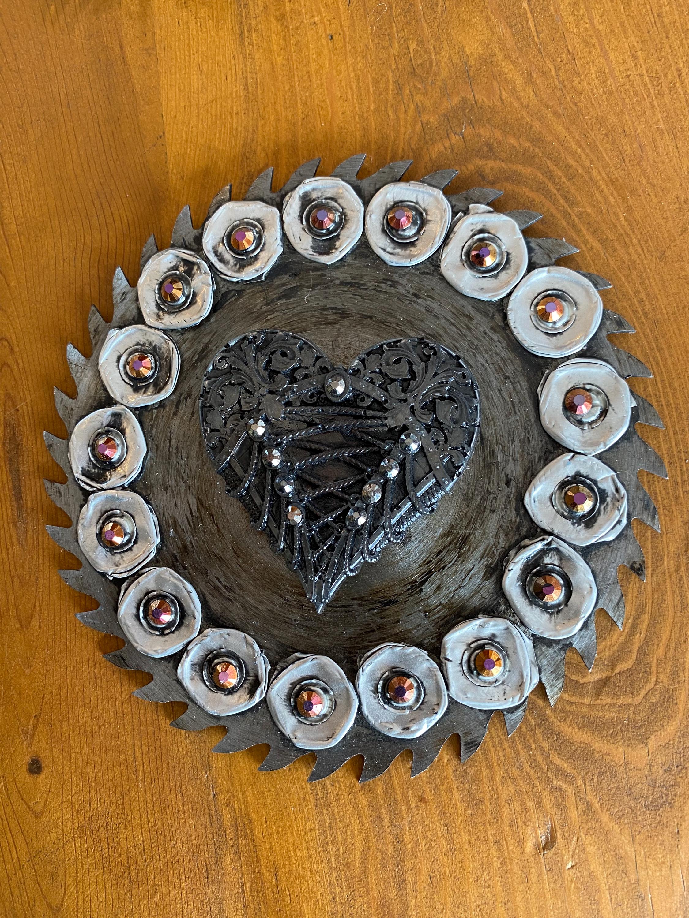 Laced Heart - Recycled Handcrafted Eco-Friendly Décor Rustic Wall Art Unique Home Gift Handmade Upcycled Metal Stone Wreath Studio