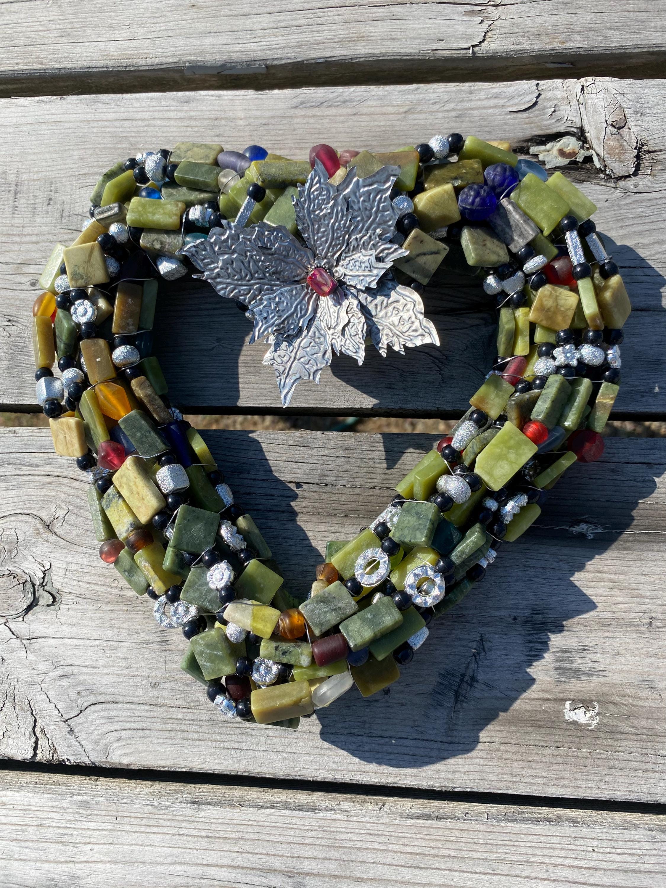 Lake Ripples - Recycled Handcrafted Eco-Friendly Décor Rustic Wall Art Unique Home Gift Handmade Upcycled Metal Stone Wreath Studio