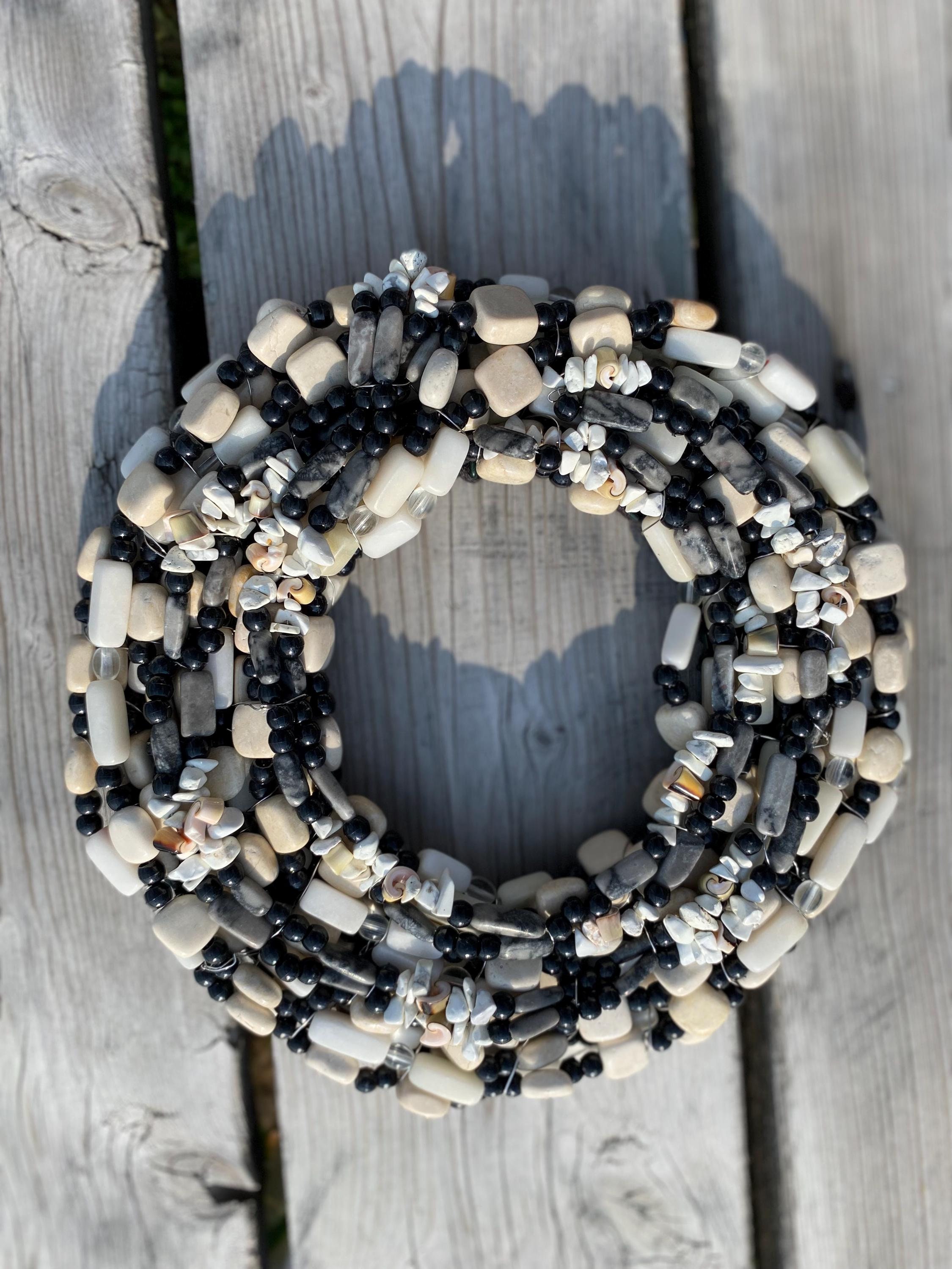 River Stones - Recycled Handcrafted Eco-Friendly Décor Rustic Wall Art Unique Home Gift Handmade Upcycled Metal Stone Wreath Studio