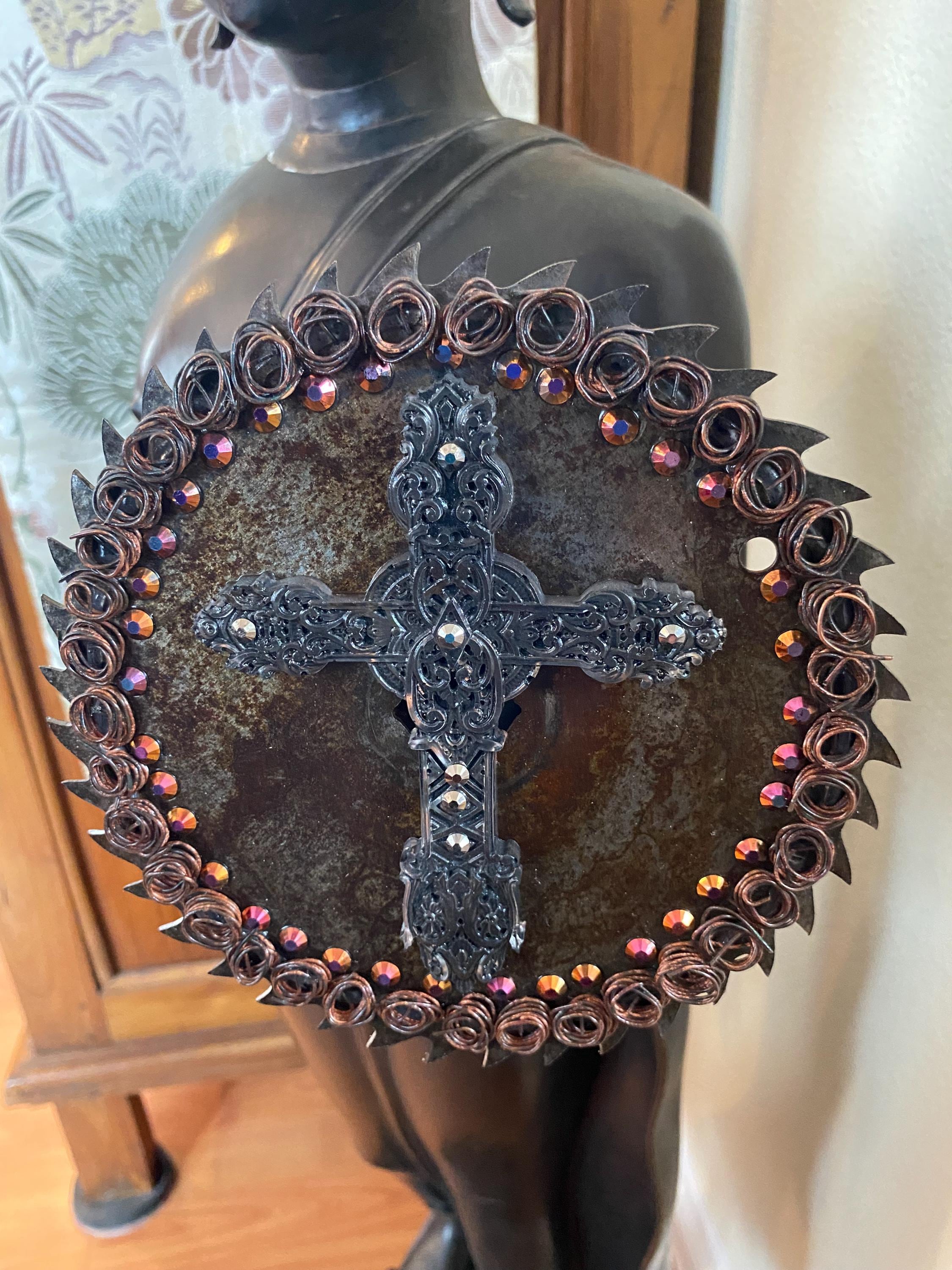Irish Cross - Recycled Handcrafted Eco-Friendly Décor Rustic Wall Art Unique Home Gift Handmade Upcycled Metal Stone Wreath Studio - Thumbnail 3
