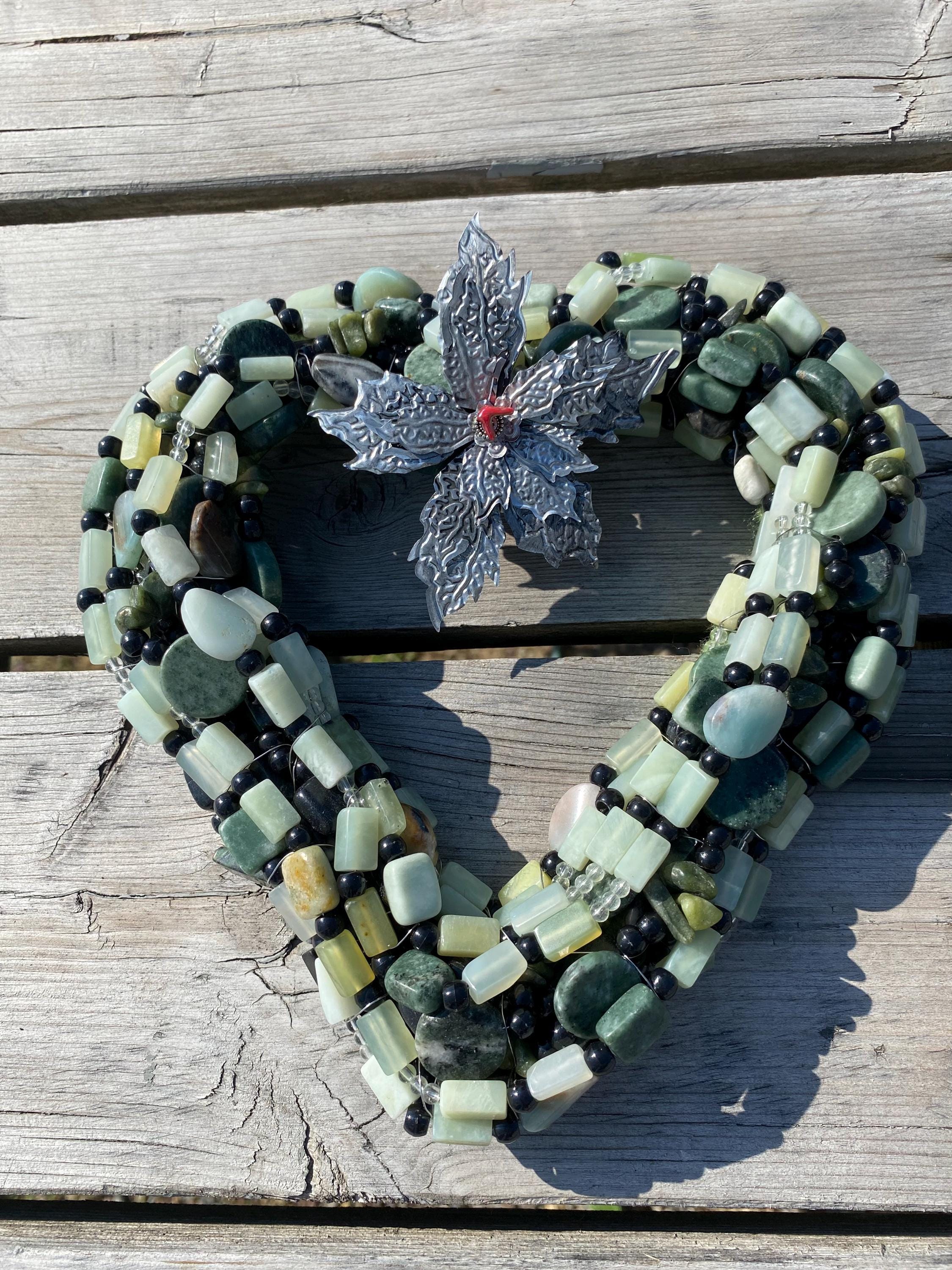 Lake Sunlight - Recycled Handcrafted Eco-Friendly Décor Rustic Wall Art Unique Home Gift Handmade Upcycled Metal Stone Wreath Studio