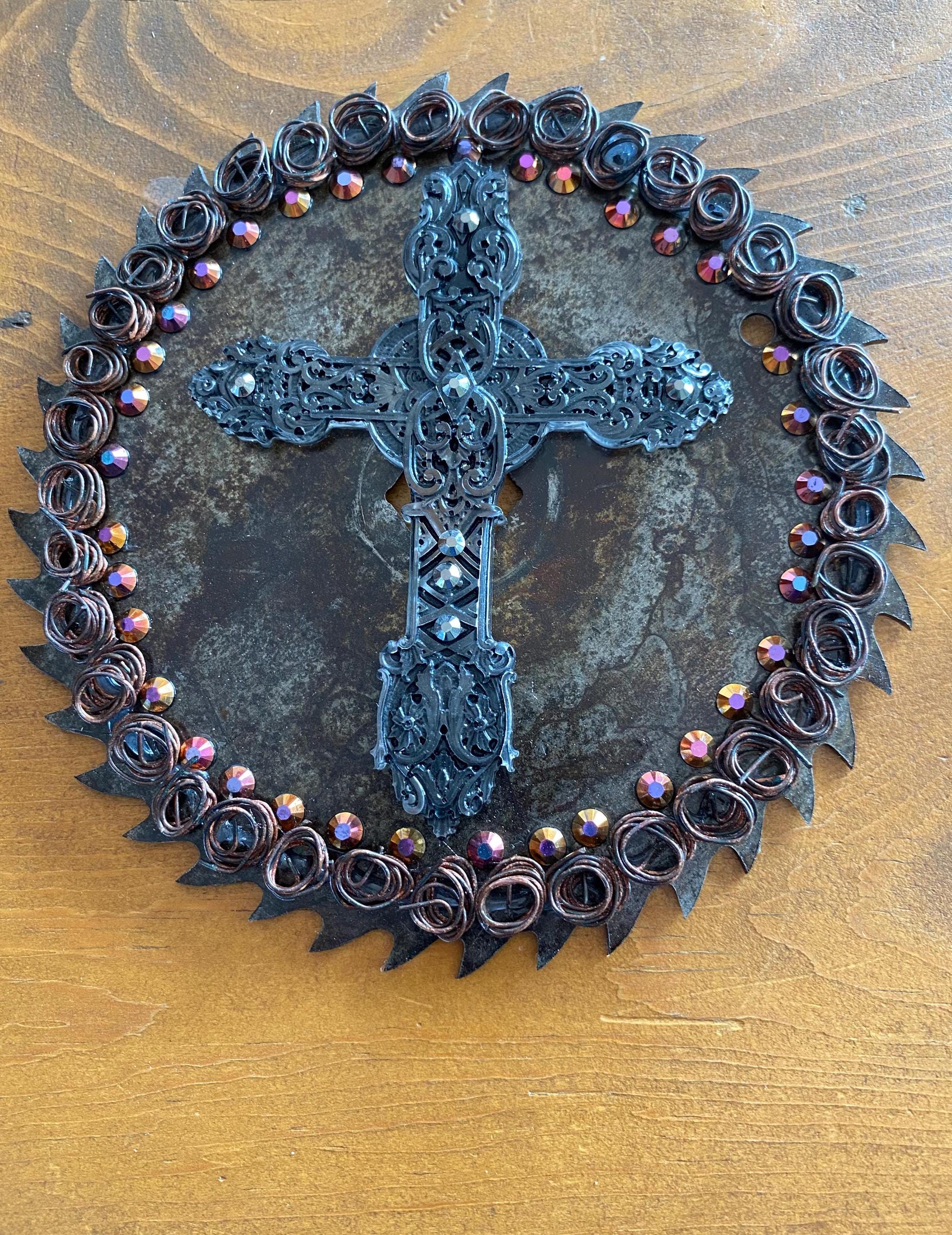 Irish Cross - Recycled Handcrafted Eco-Friendly Décor Rustic Wall Art Unique Home Gift Handmade Upcycled Metal Stone Wreath Studio - Thumbnail 5