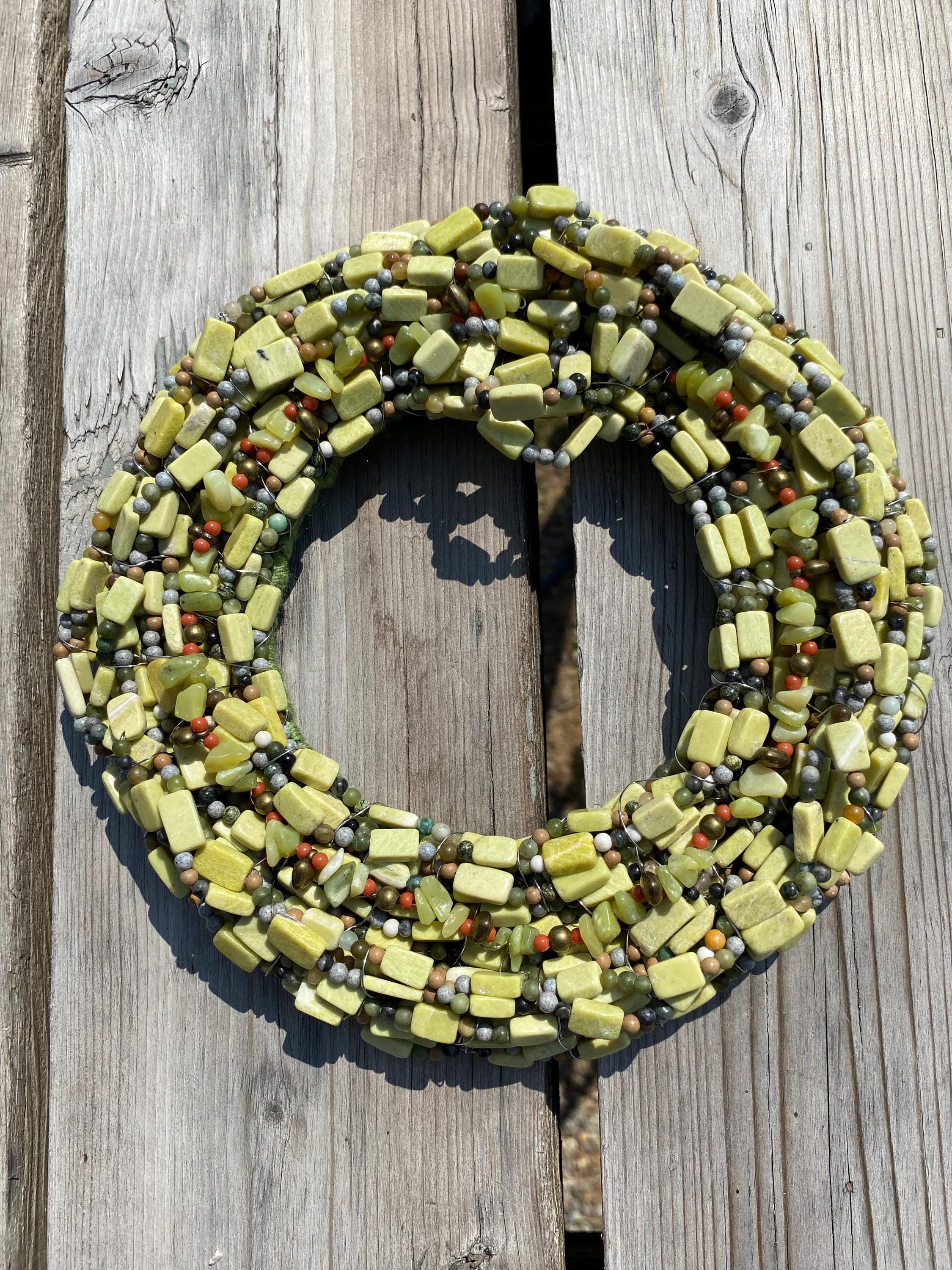 Spring Growth - Recycled Handcrafted Eco-Friendly Décor Rustic Wall Art Unique Home Gift Handmade Upcycled Metal Stone Wreath Studio