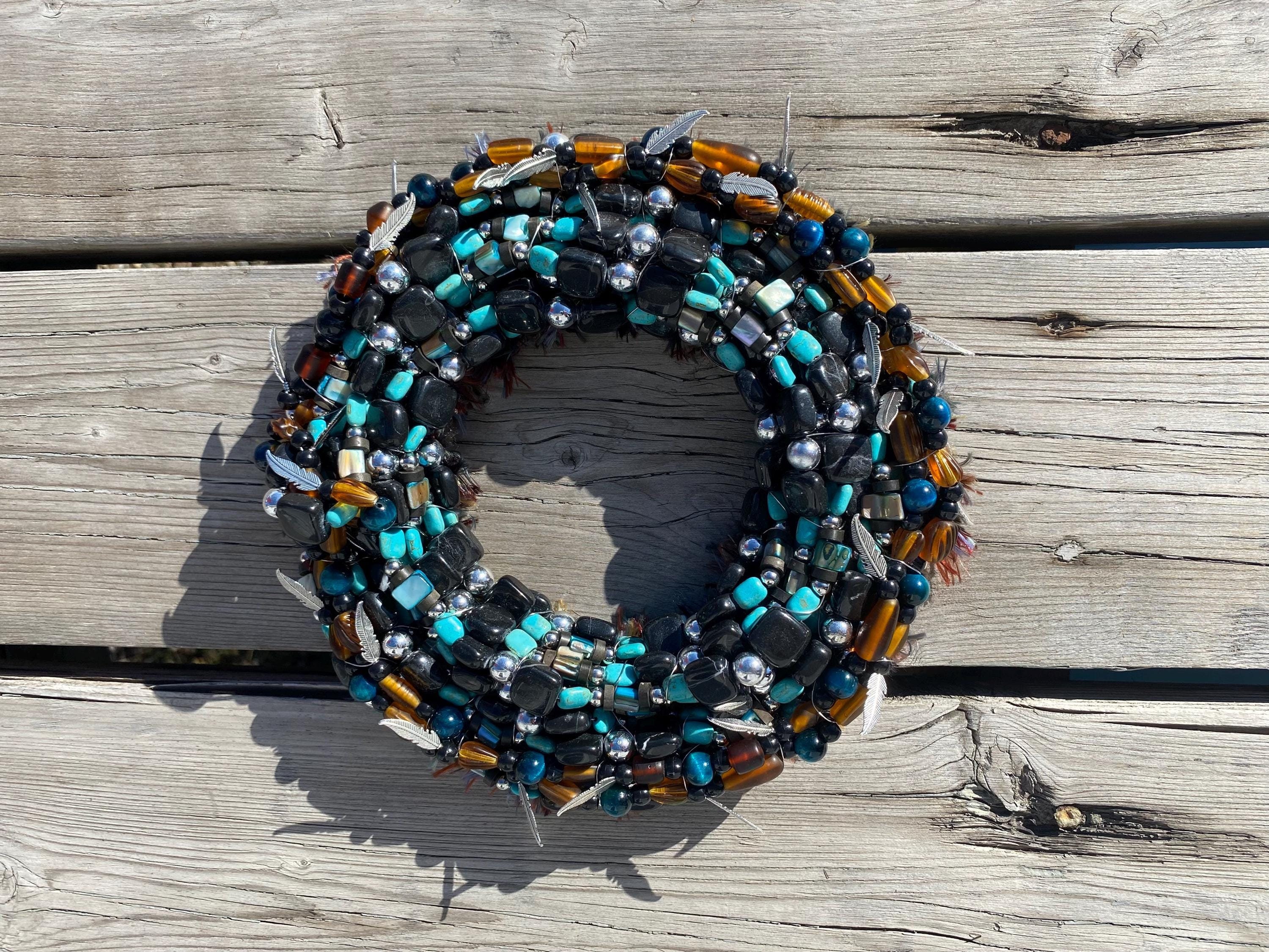 Rushing Water - Recycled Handcrafted Eco-Friendly Décor Rustic Wall Art Unique Home Gift Handmade Upcycled Metal Stone Wreath Studio