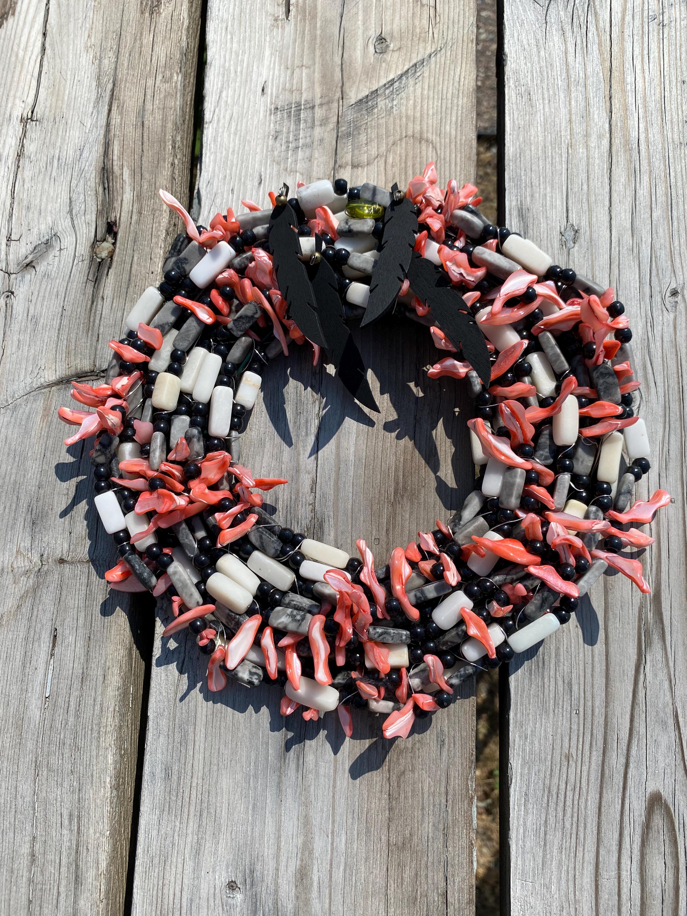 Forest Orchid - Recycled Handcrafted Eco-Friendly Décor Rustic Wall Art Unique Home Gift Handmade Upcycled Metal Stone Wreath Studio