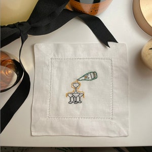 Hand Embroidered Champagne Tower Cocktail Napkins