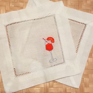 Hand Embroidered Aperol Spritz Cocktail Napkins