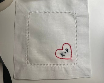 Hand Embroidered Valentine's Day Cocktail Napkins