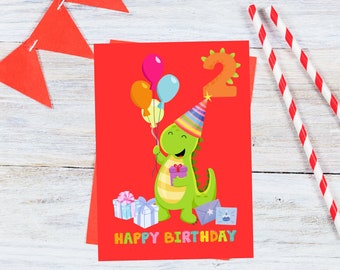 Dinosaur Age 2 Birthday Card Cute