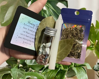 Healing Spell Kit | Crystal Chips, Herbs, Candle