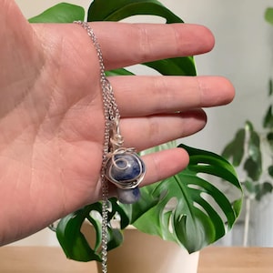 Sodalite Mushroom Necklace | Wire Wrapped Crystal Pendant