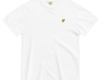 Geborduurd citroen-uniseks T-shirt, leuk zomershirt