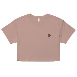 Geborduurde crop top aardbei, leuk zomershirt, perfect cadeau