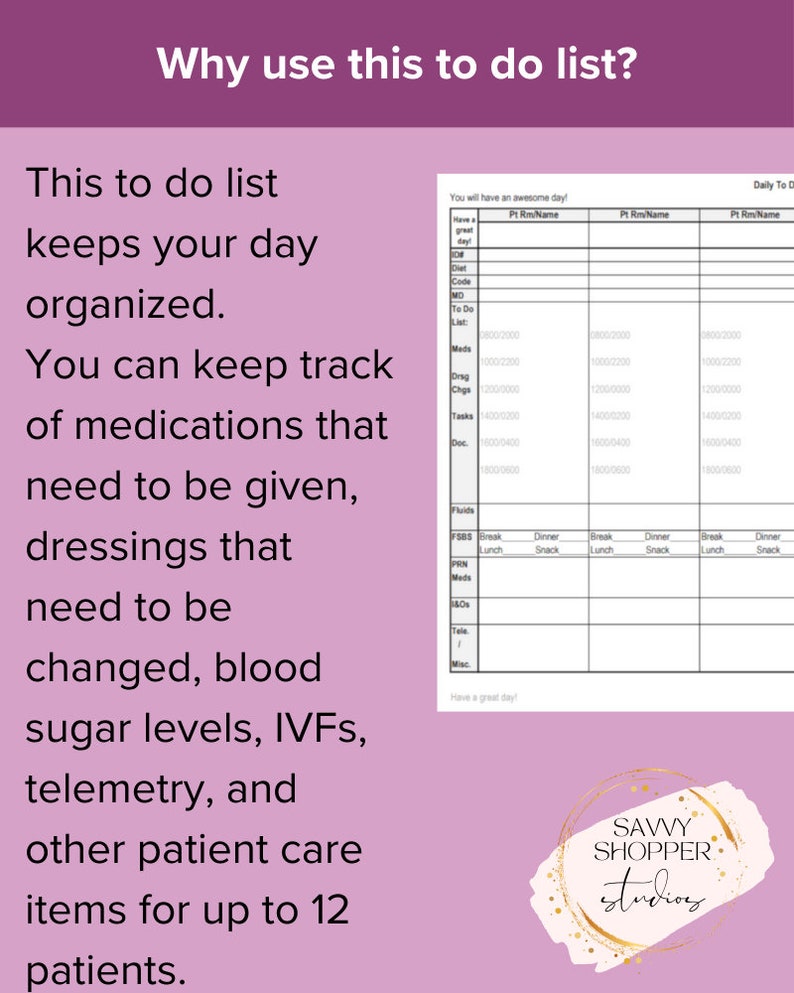 Nurse to Do List Daily Checklist for Nurse Report Sheet Nurse Brain ...