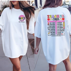 Aangepast retro-trendy terug naar school TeacherTour-potlood-T-shirt gepersonaliseerd T-shirt met comfortabele kleuren