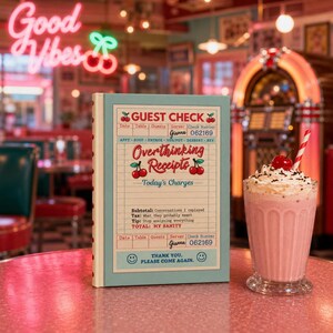 Overthinking Receipts Journal | Funny neurodivergent Notebook | Retro Diner Guest Check  | Personalized Server Name Option | Sarcastic