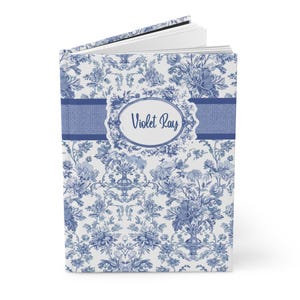 Personalized Blue Toile Journal with Name French Floral Notebook, Vintage Chinoiserie Diary, Custom Gift for Women, Coquette Stationery gift