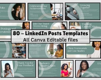 80 LinkedIn Canva Templates: Social Media Content Planner (Digital Download)