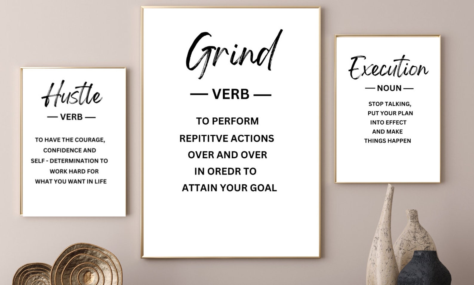 Hustle Grind Execute Definition Wall Art, Modern Motivational Printable ...