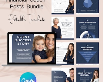 Plantillas para publicaciones en redes sociales de coach financiero: Canva editable (descarga digital)