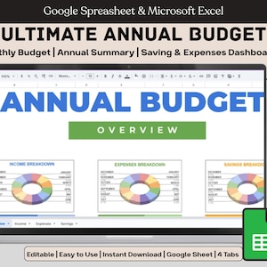 Ultimate Annual Budget Spreadsheet Google Sheets Excel Budget Template Monthly Budget Planner Family Weekly Monthly Yearly Budget Tracker