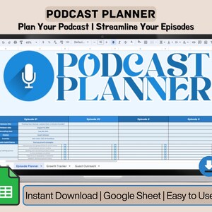 Podcast Planner Template Google Sheets, Digital Content Planner and Content Calendar, Podcast Checklist, Podcast Content Planner Spreadsheet