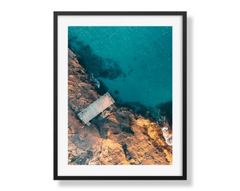 The Gantry PT I | Ocean Pier Aerial Print | Clear Water & Rocky Shore Art | Coastal Wall Decor | Nautical Theme Photography | Shoalhaven Art