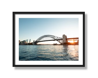 Sydney Hafen Sonnenuntergang Brücke | Kultiges australisches Wahrzeichen | Urban Sunset Wall Art | Sydney Wand Dekor | Reise-Wand-Dekor