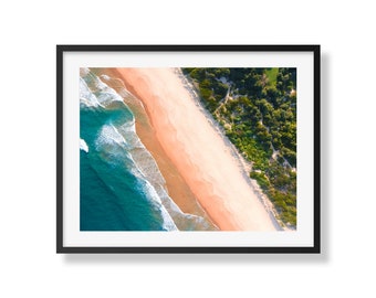 Towradgi Beach Pt I | Aerial Shoreline Art Print | Crystal Waves and Sandy Beach | Australian Coastal Wall Art | Serene Ocean Decor