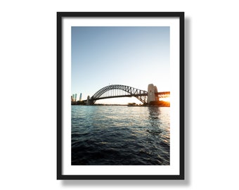 Sydney Hafenbrücke | Sonnenuntergang Glühen Sydney | Australische Reisefotografie | Wohnkultur Wandkunst | Urbane Wandkunst | Städtischer Druck