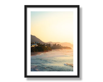 Thirroul Beach Sunrise Glow | Warm Morning Light Over Coastal Beach | Beach Wall Art | Golden Hour Ocean View Print | Australian Beach