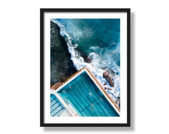 Bondi-Eisberge | Sydneys berühmte Pools | Küstenwandkunst | Erfrischende Wandkunst für Zuhause | Sydney Bondi Beach | Sonnenaufgang am Bondi Beach