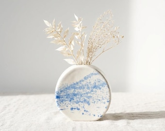 Vaso in ceramica blu e bianco, fatto a mano, decorazione per la casa, regalo per lei.