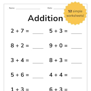 12 Single Digit Addition Worksheets – Homeschool, Kindergarten, First Grade, Maths Drills (PDF)