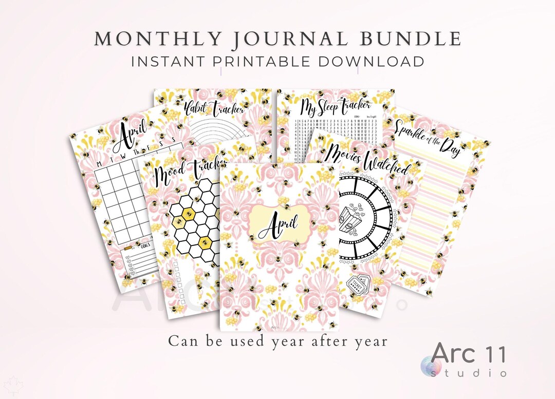 Bumble Bee Journal Bundle: Printable Planner Pages (A5, A4, US Letter ...