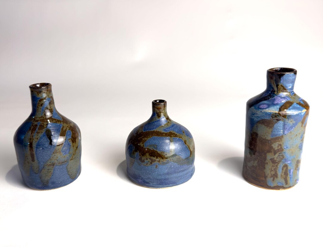 Handmade Ceramic Bud Vase Set: Purple, Green, and Brown Glazes - Etsy