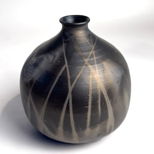 Ceramic Pit Fired Vase / Decorative Vase / Black and Gold Luster / Fired with Copper and Seaweed / Stunning Home Decor / Housewarming Gift