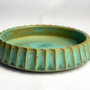 Shallow Fluted Dish in Seafoam Green Glaze – Handmade Ceramic Plate and Trinket Bowl