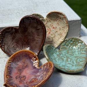 Set of 3 Textured Heart Trinket Dishes - Handmade Glazed Thank You Heart