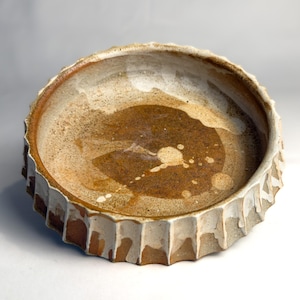 Decorative Fluted Dish – 6.5” Wide Wood-Fired Handmade Ceramic Bowl with Carved, Scalloped Edge