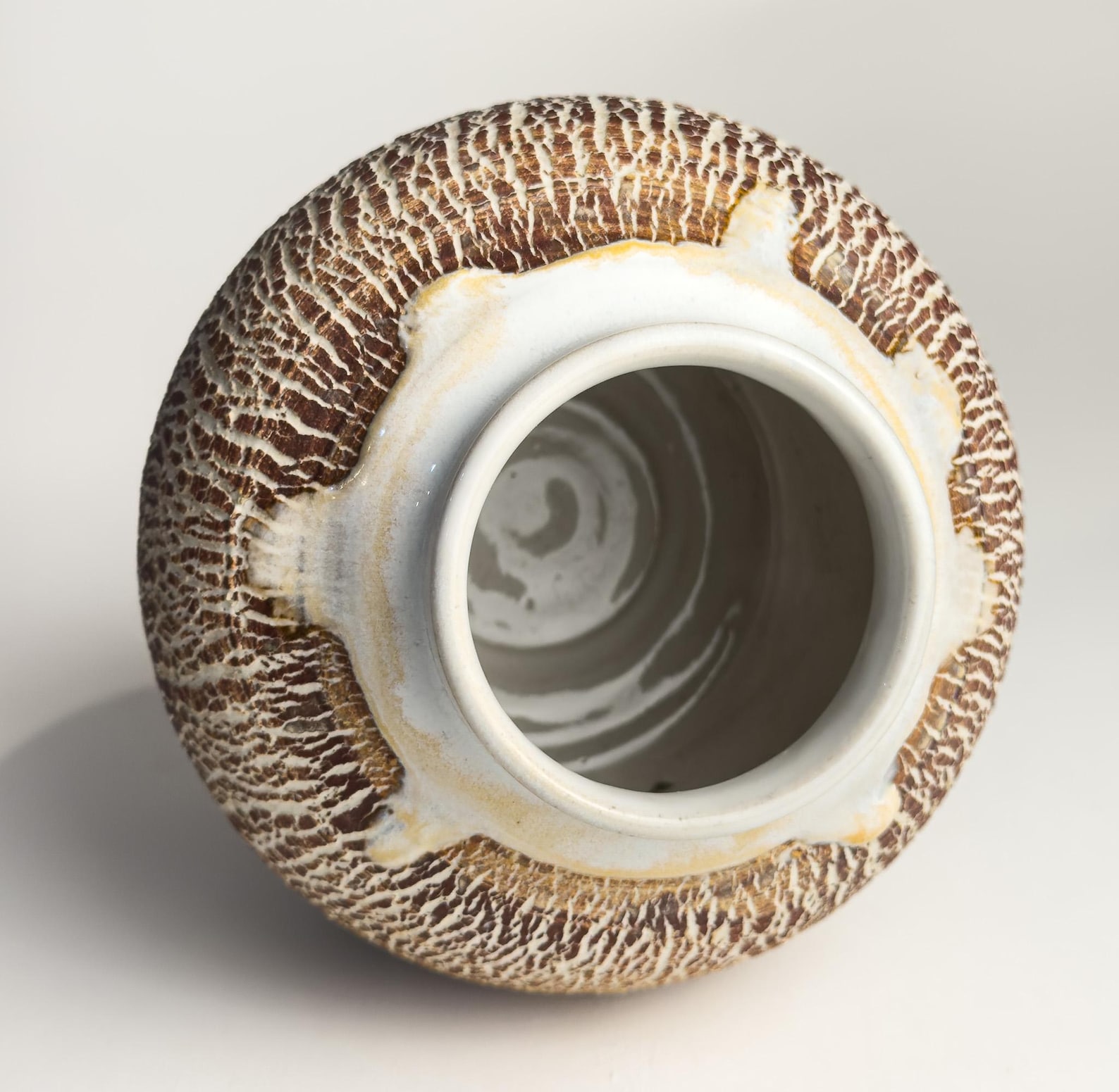 Hand Thrown Stoneware Flower Vase: Brown Crackle Texture Pottery - Etsy