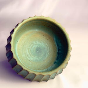 Handmade Fluted Bowl in Matte Sea Green Glaze – Sculpted Ceramic Functional and Art Piece